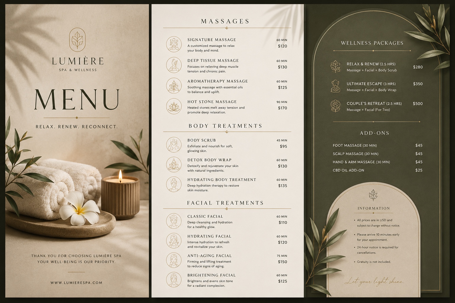 LUMIÈRE SPA｜SPA 菜單設計